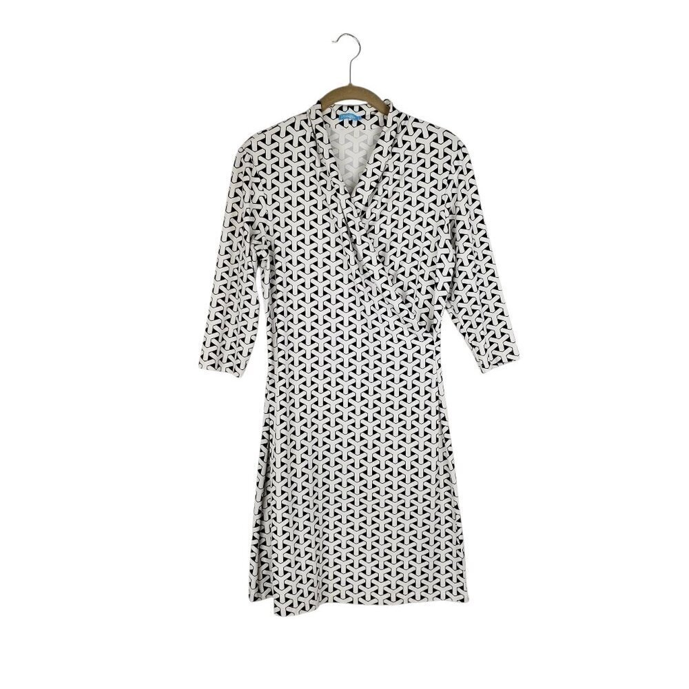 J McLaughlin Catalina Cloth Panama Dress Small Black White Geo High Neck